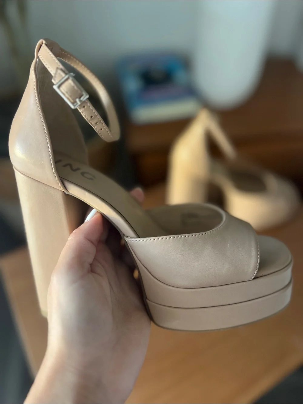 INC International Concepts Beige Platform Block Heel Sandals size 6
